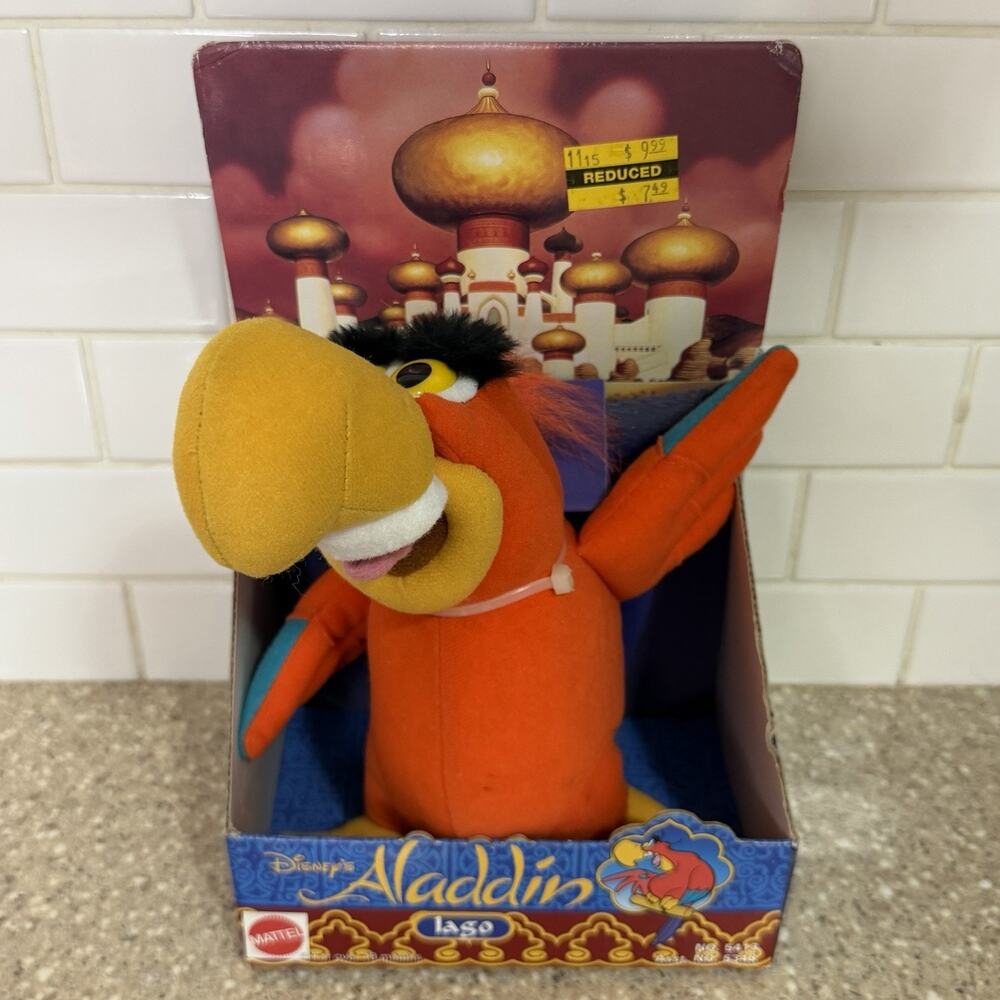 Disney Mattel Plush Lago Aladdin Orange Parrot Jafar’s Bird Stuffed Animal 8”